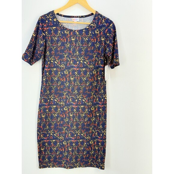 LuLaRoe Julia Dress Large Color Multicolor Stretch Knee Length Comfy - Picture 9 of 13